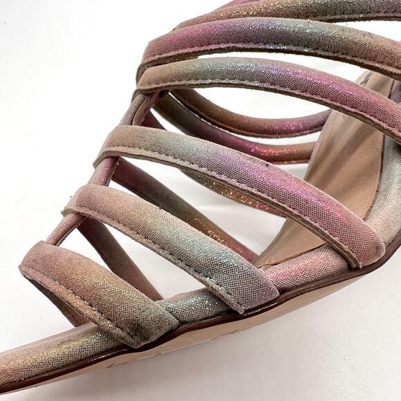 FREE PEOPLE Colette Leather Heels 7.5 Metallic Rainbow Strappy Sandal Cage NEW - Picture 14 of 15